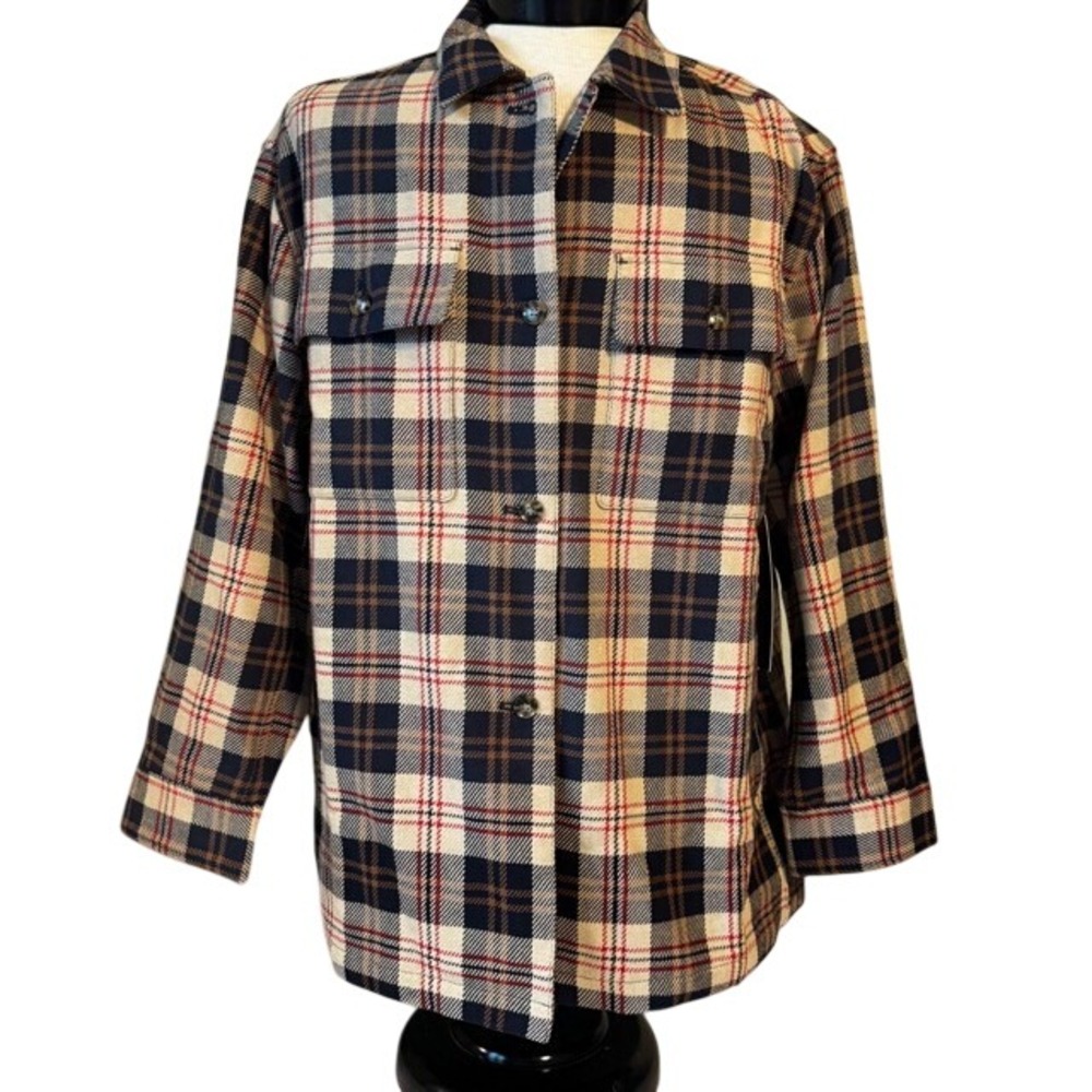 Tuckernuck Womens Plaid Platt Ranch Chore Jacket Cotton Cream Navy Large NWT